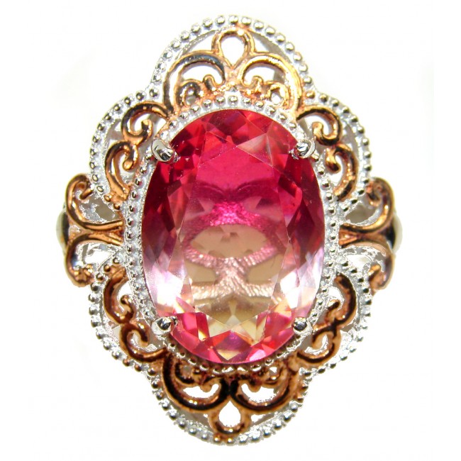 Huge Top Quality Volcanic Pink Tourmaline 18K Gold over .925 Sterling Silver handcrafted Ring s. 7