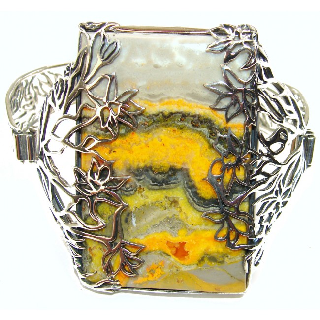 HUGE Genuine Volcanic Bumble Bee Jasper .925 Sterling Silver handcrafted Bracelet