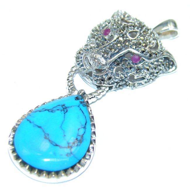 La Panther Cartier style Turquoise .925 Sterling Silver handmade Pendant