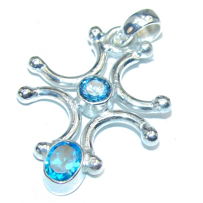 Precious Swiss Blue topaz Cross .925 Sterling Silver Pendant