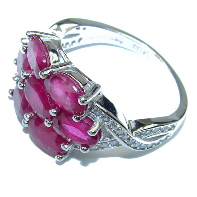 Falling in Love Red Ruby .925 Sterling Silver handmade Cocktail Ring s. 6 1/4
