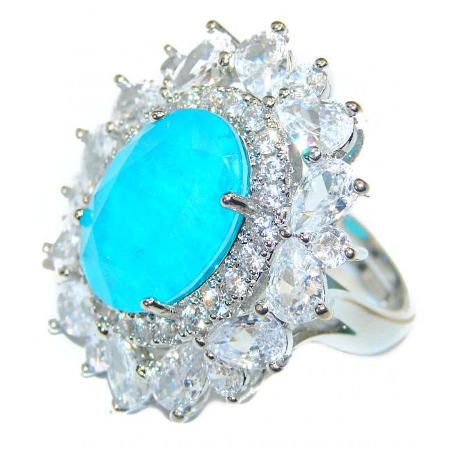Oval Cut Paraiba Tourmaline .925 Sterling Silver handcrafted Statement Ring size 7 adjustable