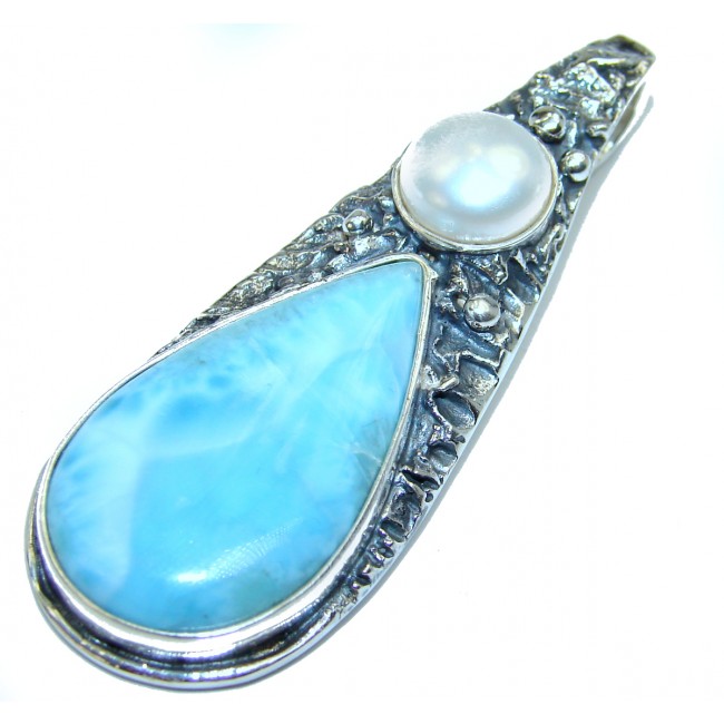 Precious Blue Larimar Pearl .925 Sterling Silver handmade earrings