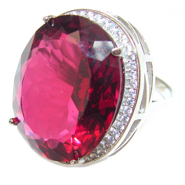 Huge Precious Red Topaz .925 Sterling Silver Statement HUGE Ring s. 7
