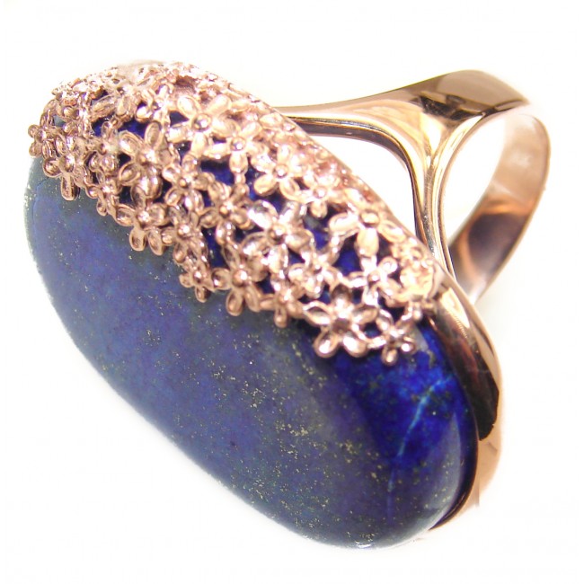 Huge Natural Lapis Lazuli 14K Gold over .925 Sterling Silver handcrafted ring size 7 3/4
