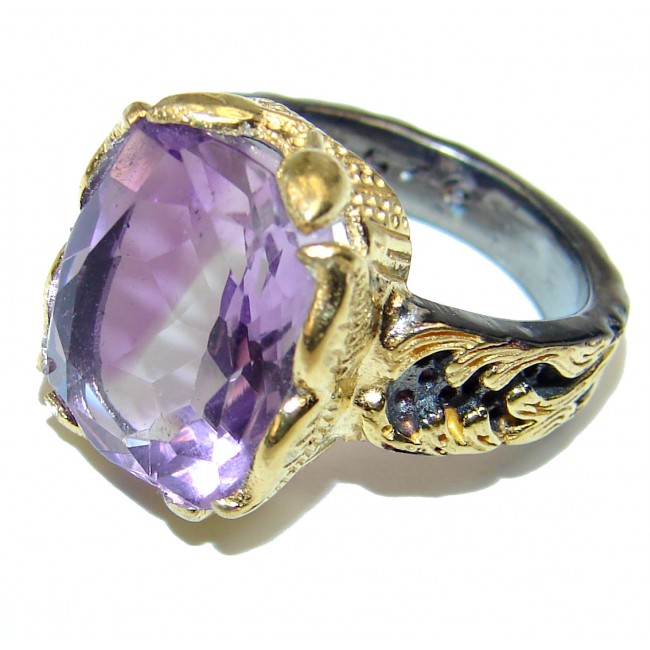 Powerful Authentic 65.2ctw Amethyst 18K Gold over .925 Sterling Silver brilliantly handcrafted ring s. 6