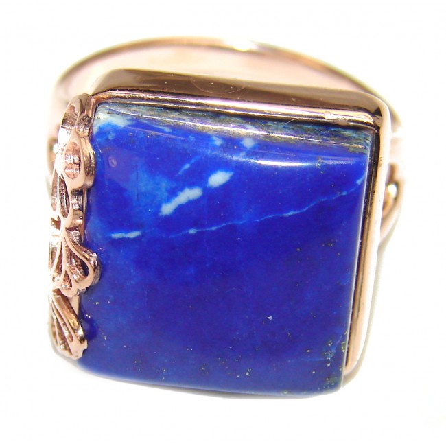 Huge Natural Lapis Lazuli 14K Gold over .925 Sterling Silver handcrafted ring size 10