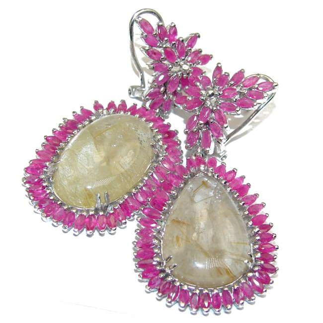 Spectacular Golden Rutilated Quartz Ruby .925 Sterling Silver handcrafted earrings