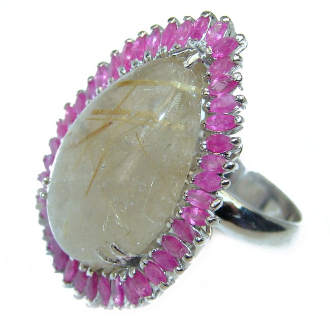 Best quality Golden Rutilated Quartz Ruby .925 Sterling Silver handcrafted Ring Size 8