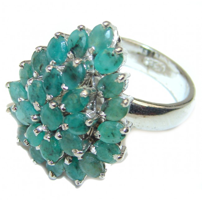 Genuine Emerald .925 Sterling Silver handmade Cocktail Ring s. 8