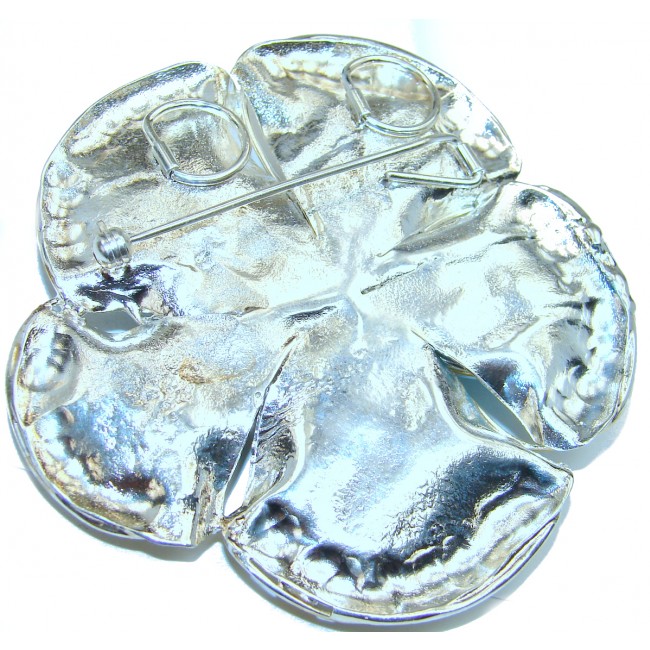 Large Flower 56.9 grams Larimar from Dominican Republic .925 Sterling Silver handmade pendant brooch