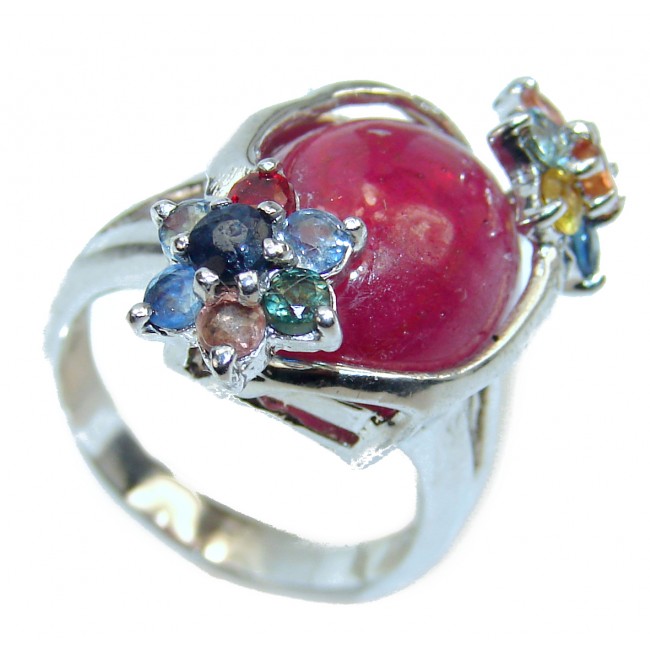 Rosy Garden Ruby .925 Sterling Silver handcrafted Large Statement Ring size 6