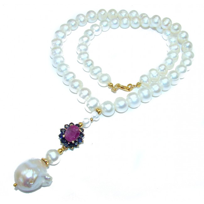 52.8 grams Tsarists heirloom Pearl & Peridot 14K Gold over .925 Sterling Silver handmade Necklace
