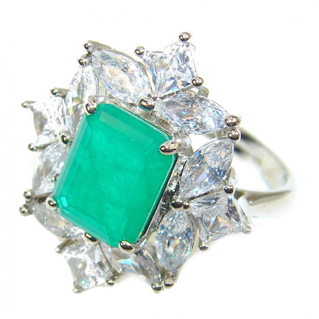 Spectacular 11.2 ctw Emerald White Topaz .925 Sterling Silver handmade Ring size 7 1/4