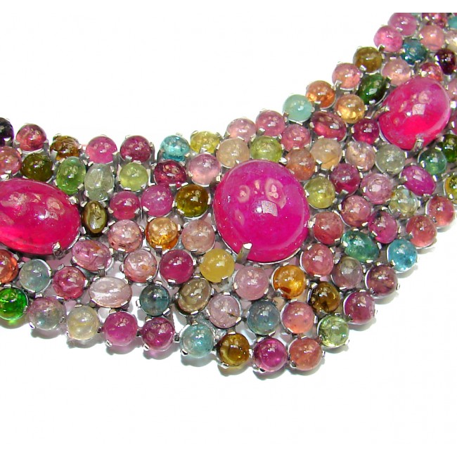 Marvels authentic Kashmir Ruby Emerald Sapphire .925 Sterling Silver handcrafted necklace