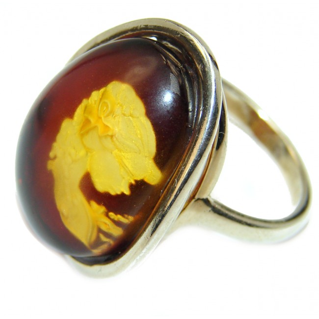Beautiful Authentic Cameo Baltic Amber .925 Sterling Silver handcrafted ring; s. 8 3/4