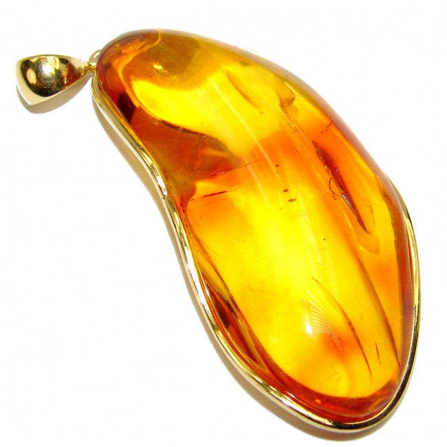 Huge Genuine Polish Amber 18K Gold over .925 Sterling Silver handmade pendant