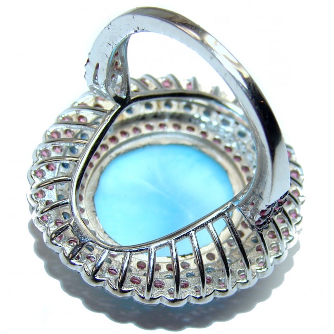 13.6 carat Larimar Ruby Sapphire .925 Sterling Silver handcrafted Ring s. 8 1/4