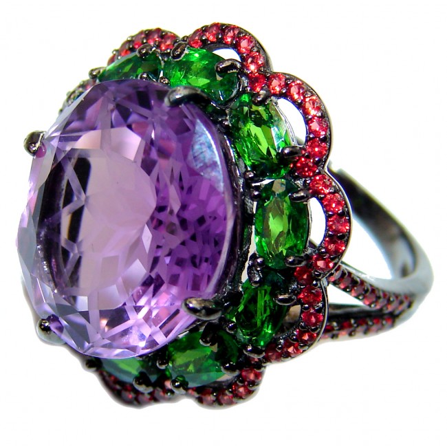 Lilac Beauty Vintage Style 8.2 carat Amethyst black rhodium over .925 Sterling Silver handmade Cocktail Ring s. 8