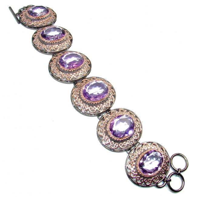 Royal quality Authentic Amethyst 2tones .925 Sterling Silver handcrafted Bracelet