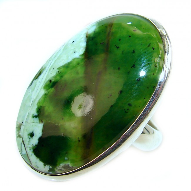 BOHO STYLE Genuine Chrome chalcedony .925 Sterling Silver handcrafted LARGE ring s. 10