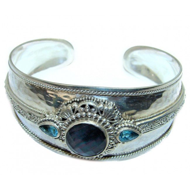 Large Natural Magic Topaz Oxidized .925 Sterling Silver handcrafted Bracelet / Cuff