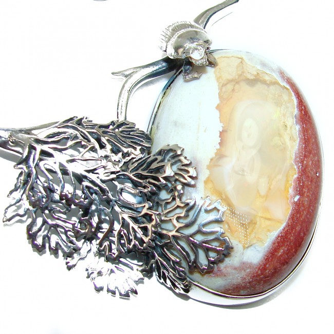 Silver Bettle Genuine Mexican Fire Opal oxidized .925 Sterling Silver handmade necklace