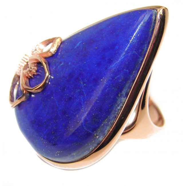 Huge Natural Lapis Lazuli 14K Gold over .925 Sterling Silver handcrafted ring size 7 3/4