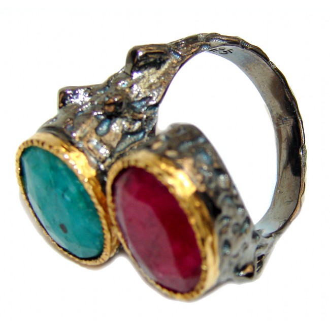 Passionate Muse Red Ruby 18K Gold over .925 Sterling Silver handmade Cocktail Ring s. 6 1/4