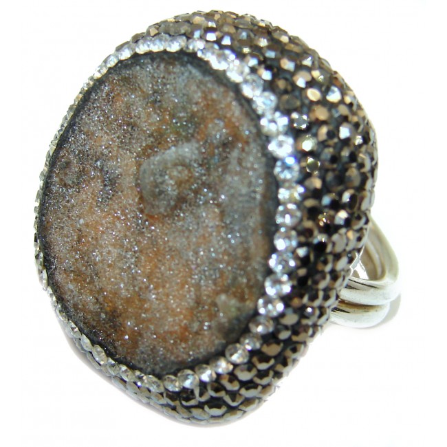 Amazing Crystal Druzy Sterling Silver Ring s. 7 adjustable