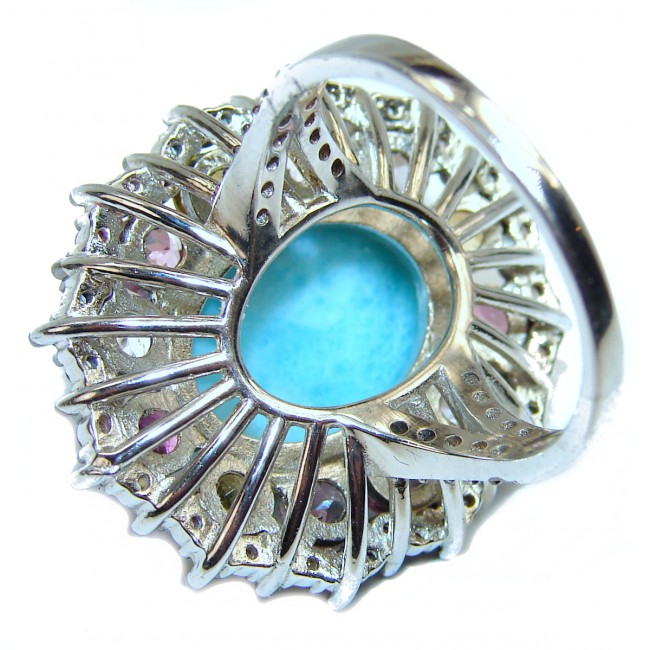 13.6 carat Larimar Sapphire 14K White Gold over .925 Sterling Silver handcrafted Ring s. 9