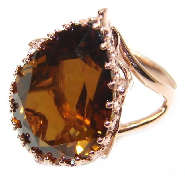 Very Bold Champagne Smoky Topaz 18K Gold over .925 Sterling Silver Ring size 7 1/4