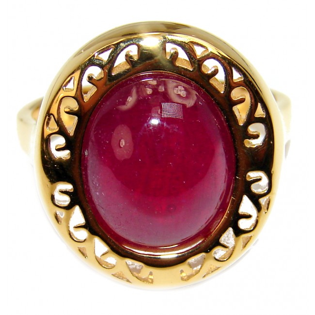 Passionate Muse Red Ruby 18K Gold over .925 Sterling Silver handmade Cocktail Ring s. 8 3/4