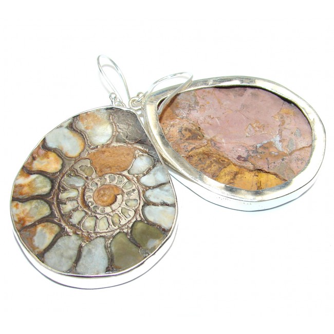 Bohemian Style Ammonite Fossil .925 Sterling Silver earrings