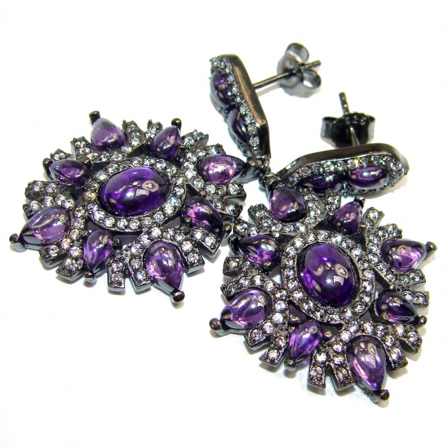 Luxury Authentic Amethyst black rhodium over .925 Sterling Silver handmade earrings