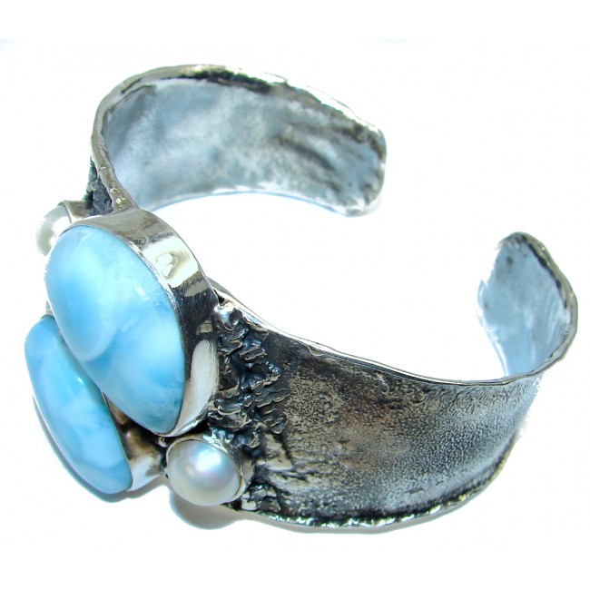 Perfect Harmony Blue Larimar pearl .925 Sterling Silver handcrafted Bracelet / Cuff