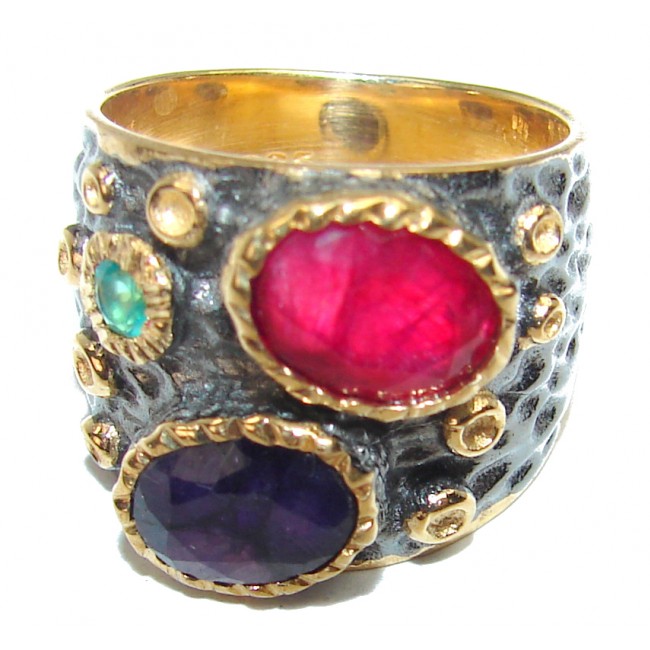 Red Ruby 18K Gold over .925 Sterling Silver handmade Cocktail Ring s. 5 1/2