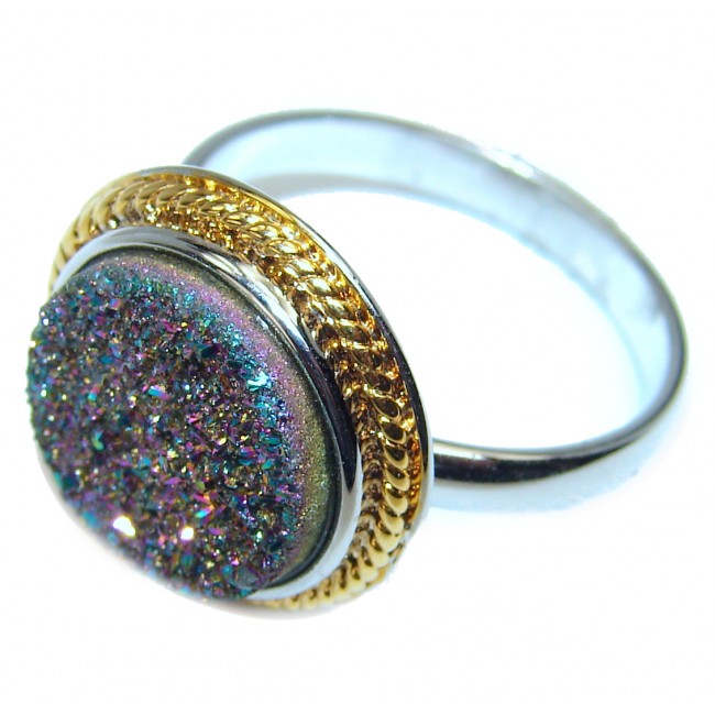 Exotic Titanium Druzy Agate Sterling Silver Ring s. 8