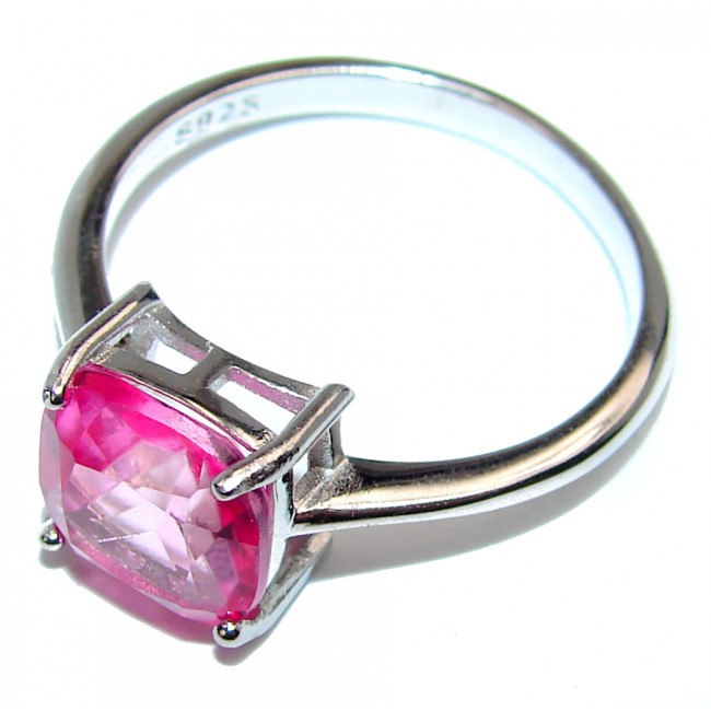 4.5ctw Princess cut Pink Tourmaline .925 Sterling Silver handcrafted Ring size 8 3/4