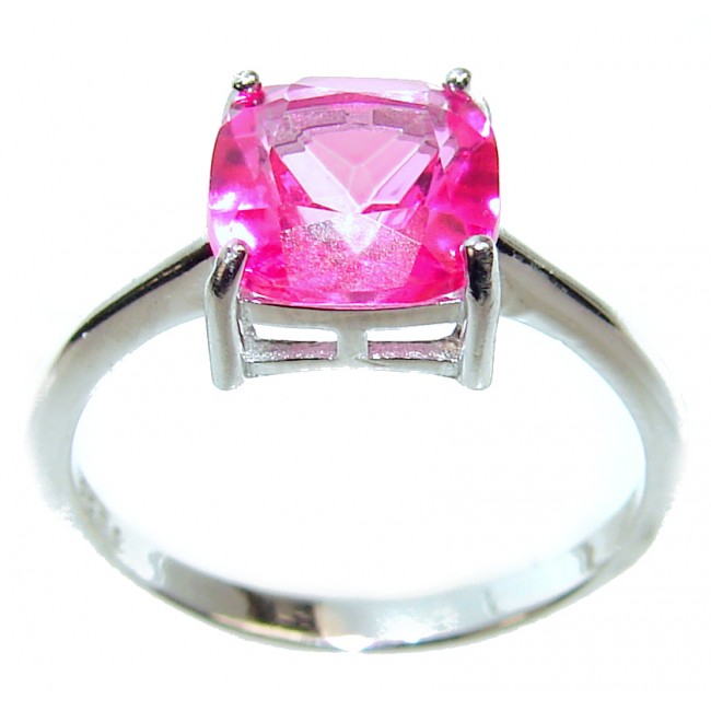 4.5ctw Princess cut Pink Tourmaline .925 Sterling Silver handcrafted Ring size 8 3/4