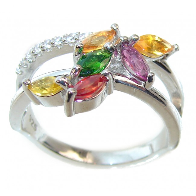 Sublime Multcolor Sapphire .925 Sterling Silver handmade Ring s. 6