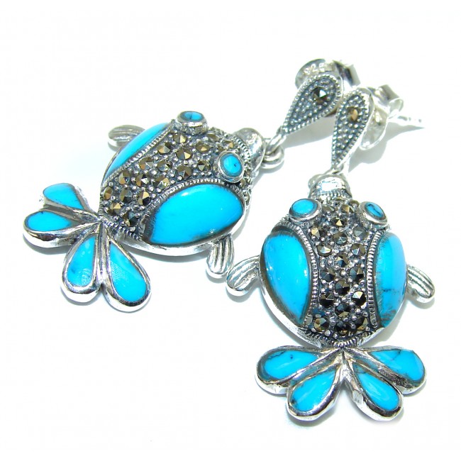 Spectacular Gothic Dragon Blue Turquoise .925 Sterling Silver handcrafted Earrings