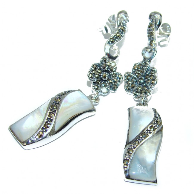 Sublime Beauty Blister Pearl Marcasite .925 Sterling Silver handcrafted Earrings