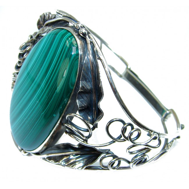 Large Natural Malachite highly polished .925 Sterling Silver handcrafted Bracelet / Cuff
