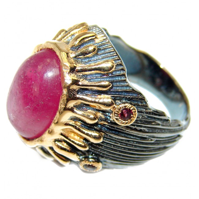 Passionate Love authentic Ruby 18K Gold over .925 Sterling Silver handmade Cocktail Ring s. 6 1/4