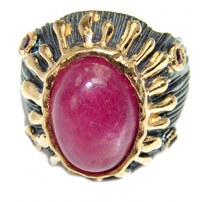 Passionate Love authentic Ruby 18K Gold over .925 Sterling Silver handmade Cocktail Ring s. 6 1/4