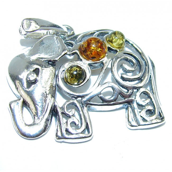 Balatc Amber Spectacular Colorful Elephant .925 silver Pendant