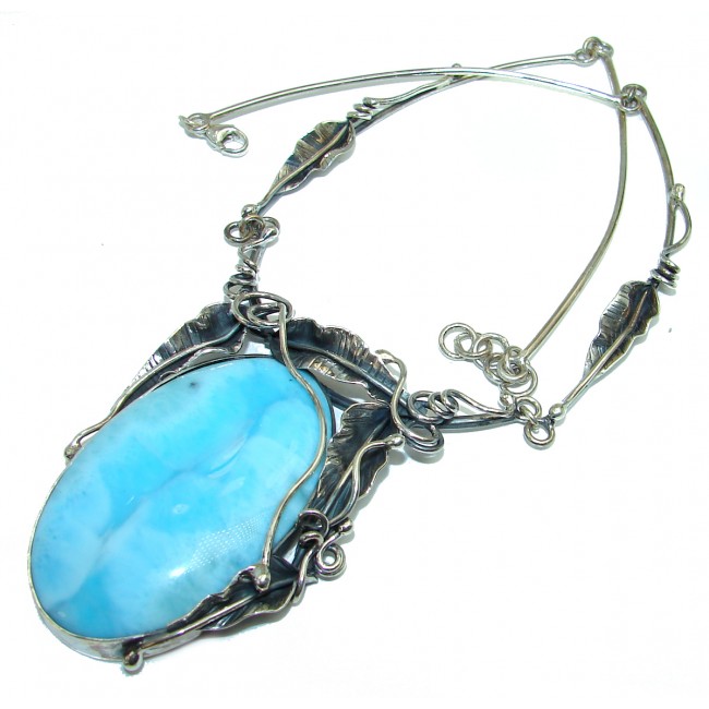 Huge Glorious Vintage Design Best quality authentic Larimar .925 Sterling Silver handmade necklace