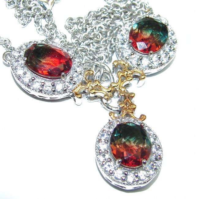 Pear cut Red Tourmaline .925 Sterling Silver handcrafted necklace