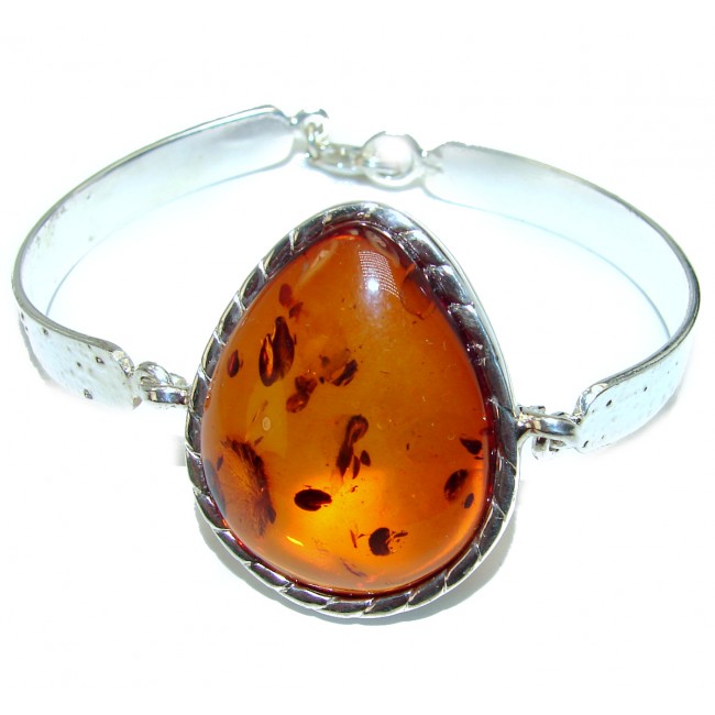 Huge Genuine Baltic Amber .925 Sterling Silver handcrafted Bracelet / Cuff